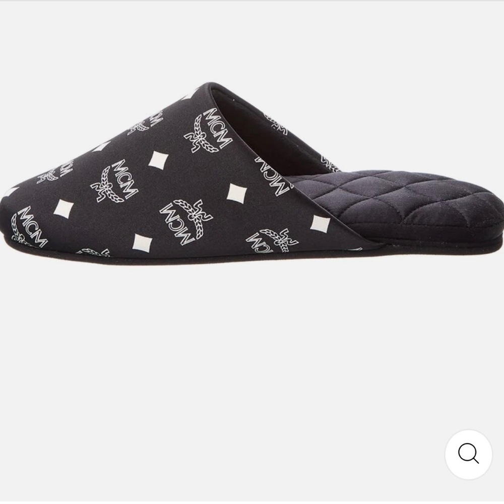 NWT MCM Satin Slippers Size S-M Black Satin Dust Bag, Care Cards And Box